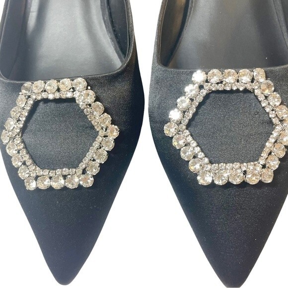 NWT Steve Madden Kees Black Satin Rhinestone Buckle Kitten Heel Mule Size 8.5 - Picture 6 of 16